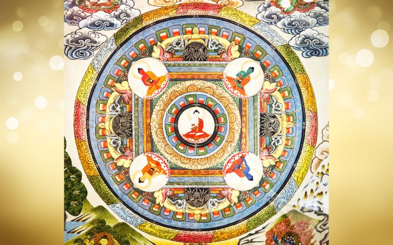 A Tibetan mandala with fire symbols